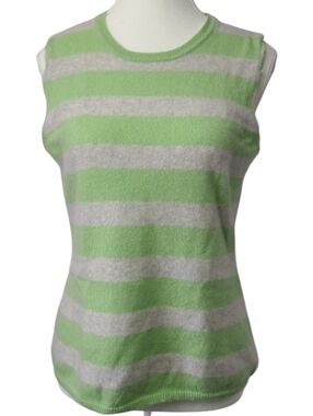 Lord & Taylor Cashmere Striped Sleeveless Blouse Size XL Luxury Soft Knit Top